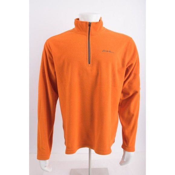 Eddie Bauer Mens 1/2 Zip Fleece Jacket Coat Size L Orange Pullover